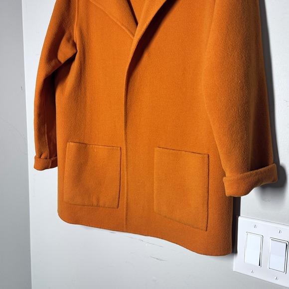 Eileen Fisher Wool-Cashmere Shawl-Collar Coat Cardigan in Marigold/Orange, PS - Picture 4 of 11